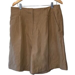 Lilysilk Womens Oak Brown Mulberry Silk Linen Pleated Bermuda Shorts 14 FLAW